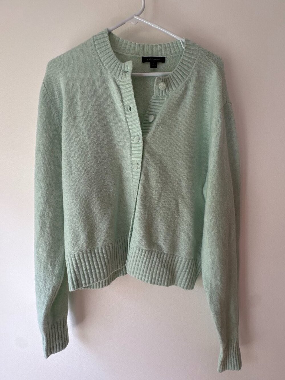 Ann Taylor Sage Mint Green Crewneck Button Up Cardigan Sweater - Women's XL